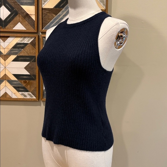 NakedCashmere Navy Blue Cashmere Stretch Ribbed Knit Sleeveless Top size Small - Picture 3 of 11